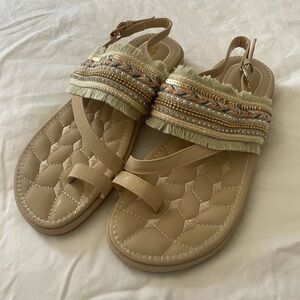 Elegant Tan Women's Sandals with Embellished Straps